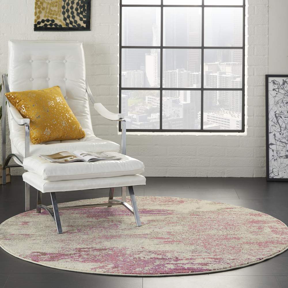 Celestial CES02 Ivory Pink Round Rug