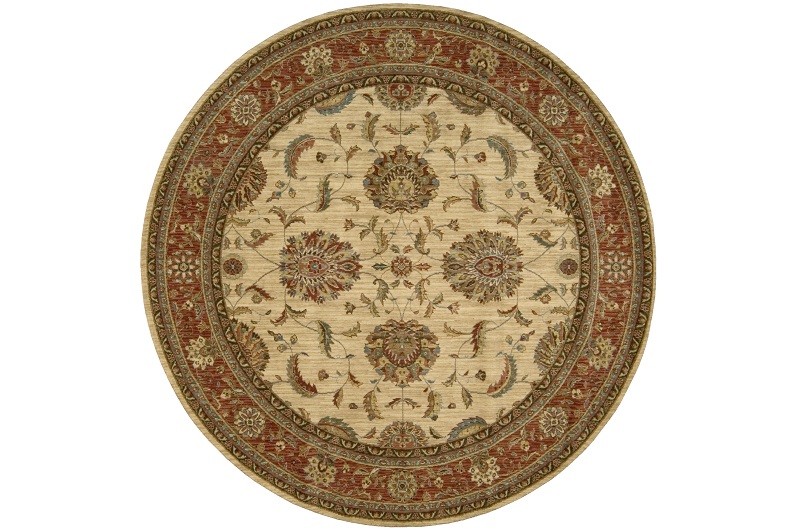 Living Treasures LI04 Ivory and Red Round Rug