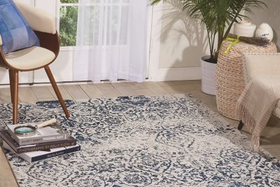 Damask DAS06 Ivory and Navy Rug